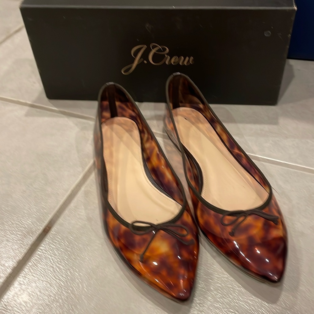 J Crew Gemma tortoise flats brown multi with bow
